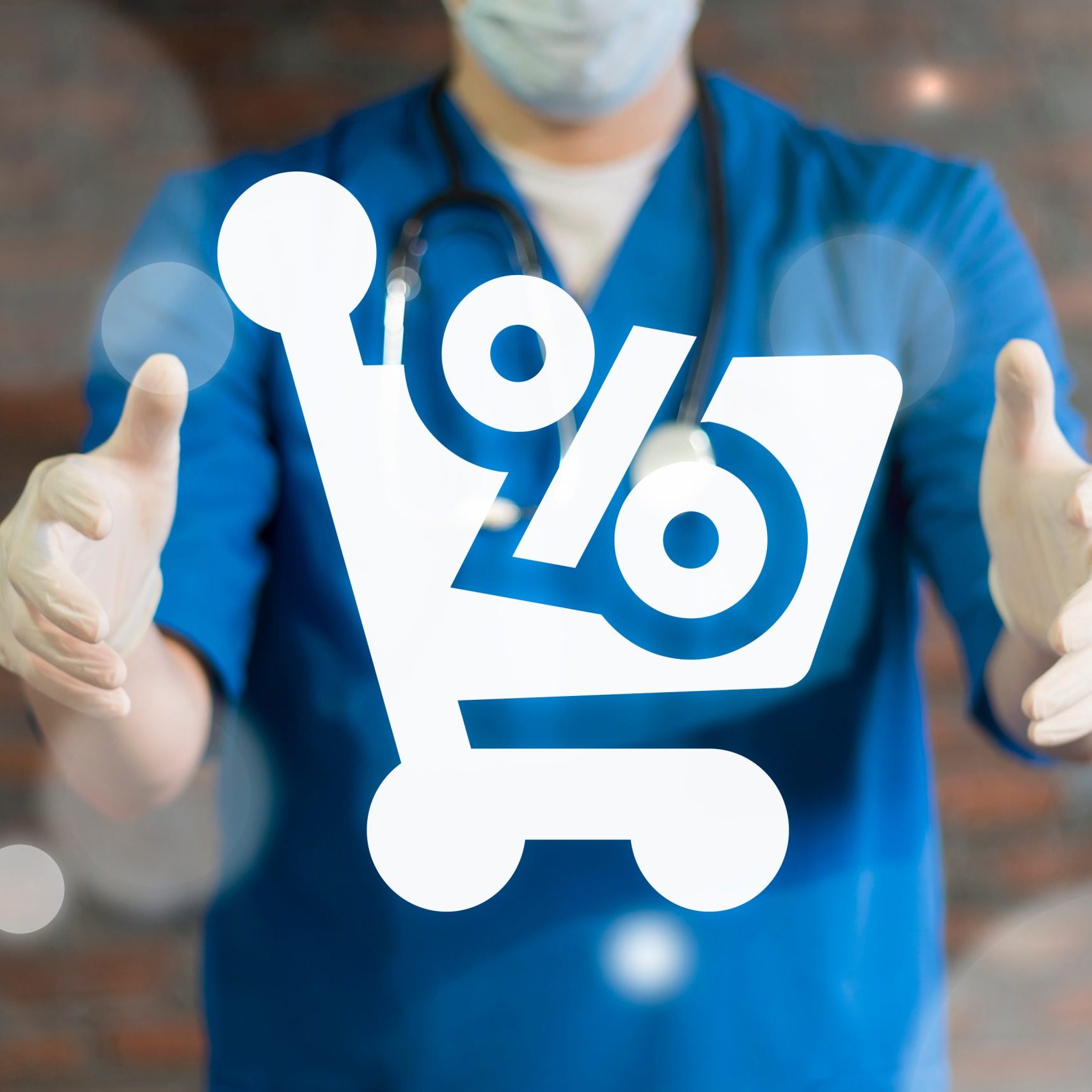 Doctor,Or,Pharmacist,Using,Virtual,Interface,Offers,Shopping,Cart,Percent.